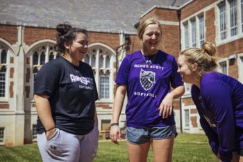 athletes wearing 'agnes scott softball' shirts